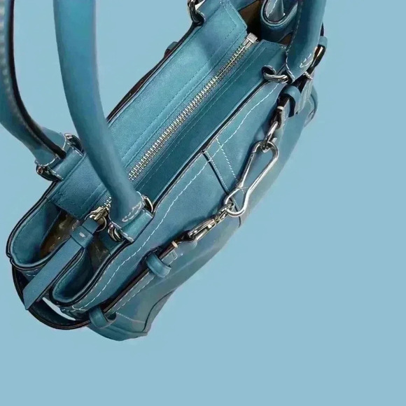 COACH Hamptons Teal Leather Belted Satchel Y2K - Picture 8 of 11